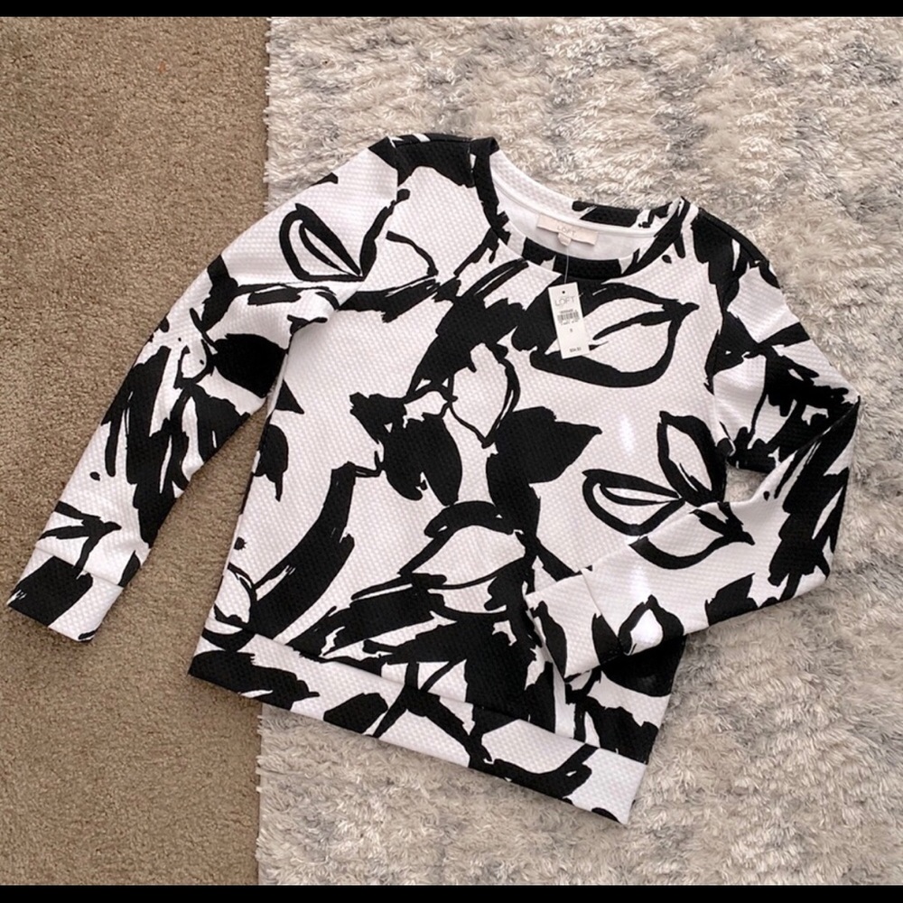 LOFT  Black & White waffle weave knit top NWT
